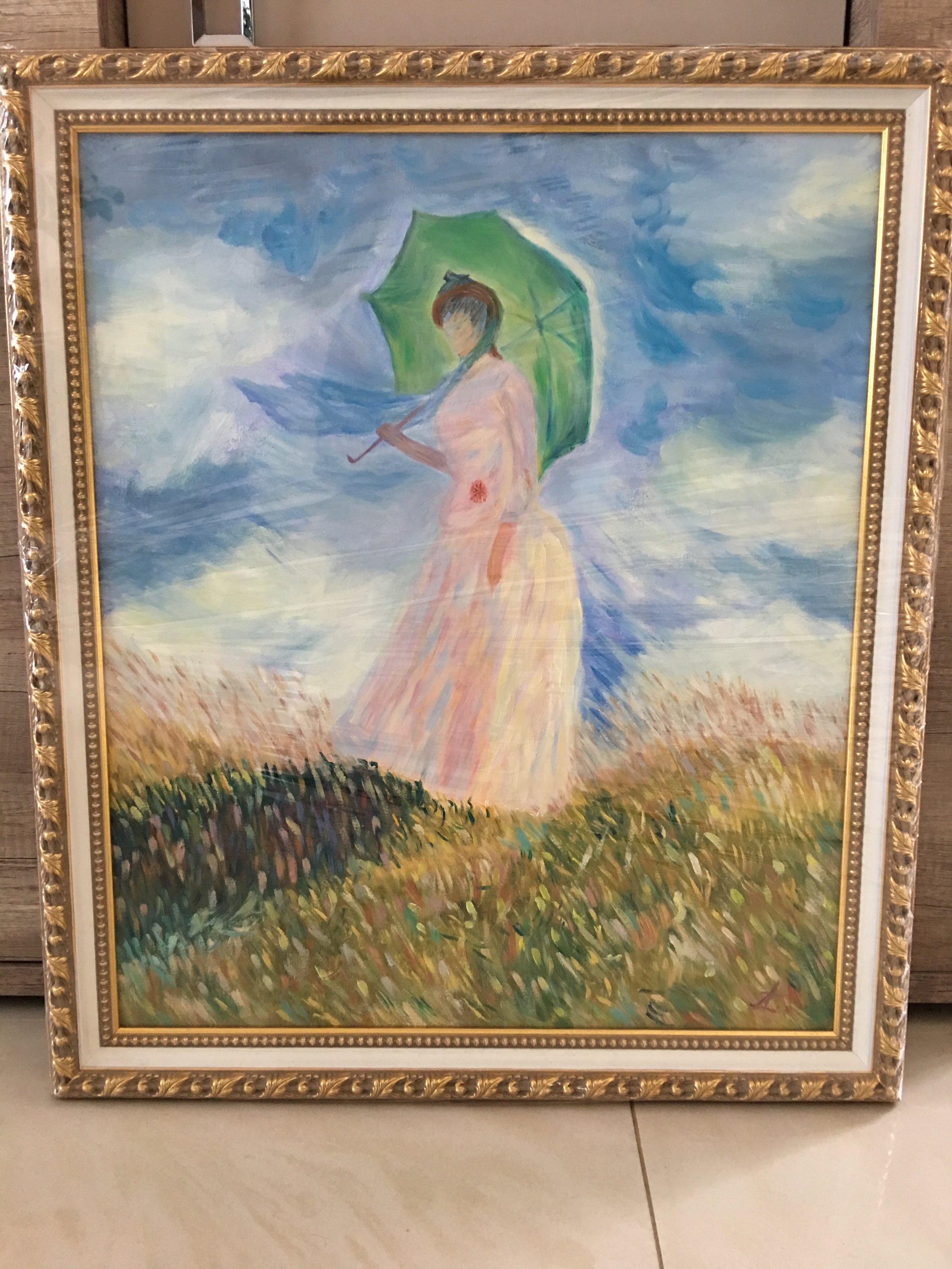 “Woman with a Parasol”. Claude Monet (1875) reproduction.